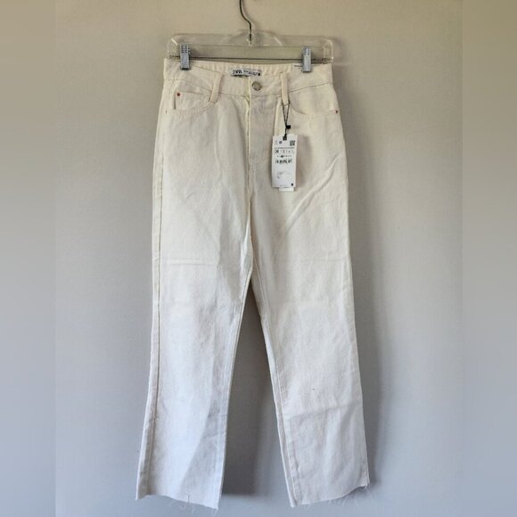 NWT ZARA | Chic Jeans Straight Fit High Rise Rigid Ankle Cream Sz 4 - Picture 1 of 6